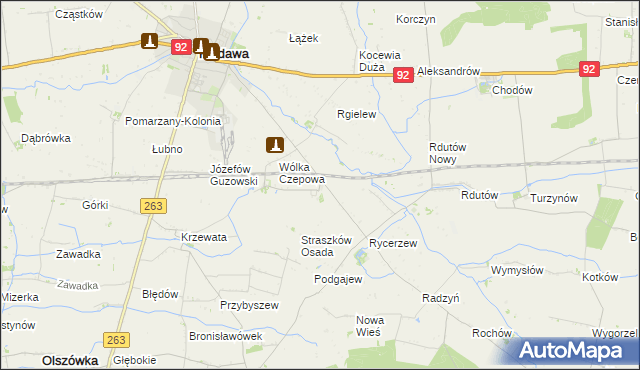 mapa Straszków gmina Kłodawa, Straszków gmina Kłodawa na mapie Targeo