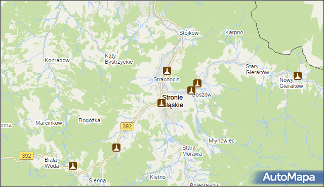 mapa Stronie Śląskie powiat kłodzki, Stronie Śląskie powiat kłodzki na mapie Targeo