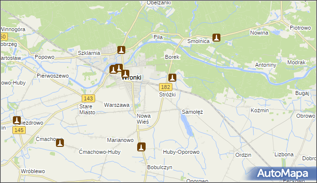 mapa Stróżki gmina Wronki, Stróżki gmina Wronki na mapie Targeo