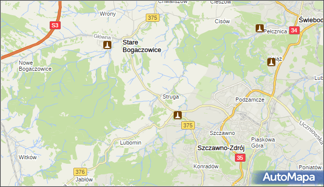 mapa Struga gmina Stare Bogaczowice, Struga gmina Stare Bogaczowice na mapie Targeo