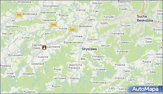mapa Stryszawa, Stryszawa na mapie Targeo