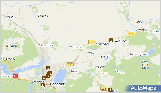 mapa Strzelce gmina Chodzież, Strzelce gmina Chodzież na mapie Targeo