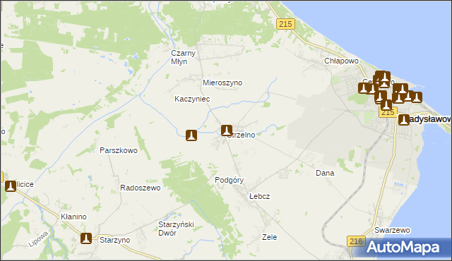 mapa Strzelno gmina Puck, Strzelno gmina Puck na mapie Targeo