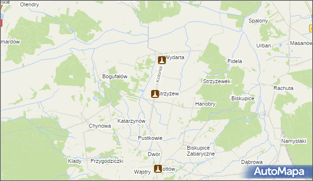 mapa Strzyżew gmina Sieroszewice, Strzyżew gmina Sieroszewice na mapie Targeo