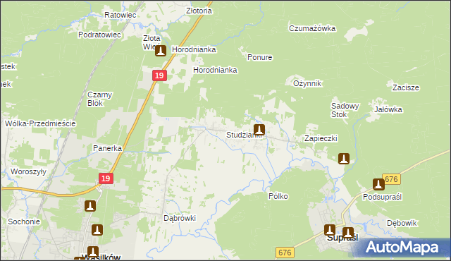 mapa Studzianki gmina Wasilków, Studzianki gmina Wasilków na mapie Targeo