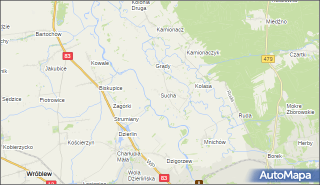 mapa Sucha gmina Sieradz, Sucha gmina Sieradz na mapie Targeo