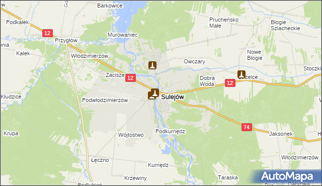 mapa Sulejów powiat piotrkowski, Sulejów powiat piotrkowski na mapie Targeo