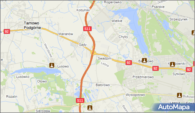 mapa Swadzim gmina Tarnowo Podgórne, Swadzim gmina Tarnowo Podgórne na mapie Targeo