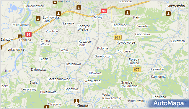 mapa Świebodzin gmina Pleśna, Świebodzin gmina Pleśna na mapie Targeo