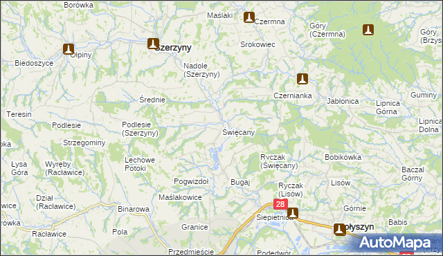 mapa Święcany, Święcany na mapie Targeo