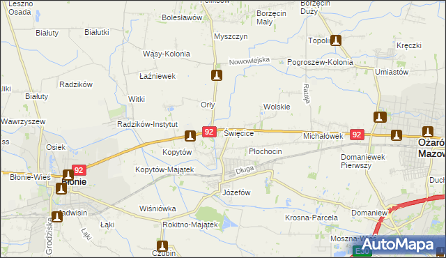mapa Święcice gmina Ożarów Mazowiecki, Święcice gmina Ożarów Mazowiecki na mapie Targeo