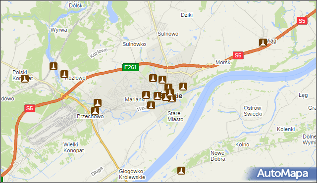 mapa Świecie, Świecie na mapie Targeo