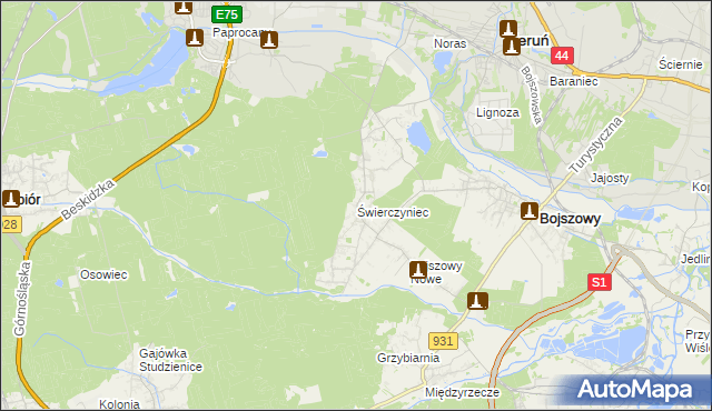 mapa Świerczyniec gmina Bojszowy, Świerczyniec gmina Bojszowy na mapie Targeo