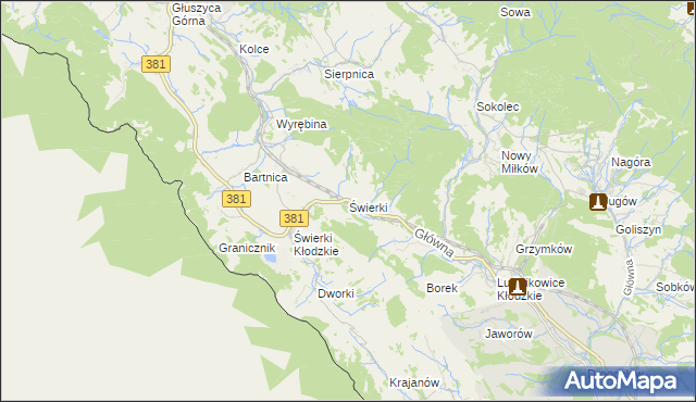 mapa Świerki gmina Nowa Ruda, Świerki gmina Nowa Ruda na mapie Targeo