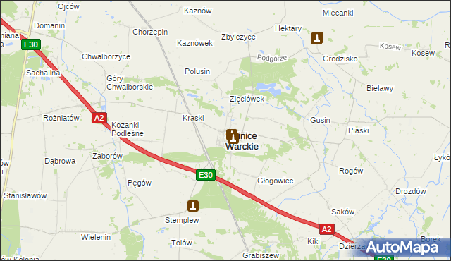 mapa Świnice Warckie, Świnice Warckie na mapie Targeo