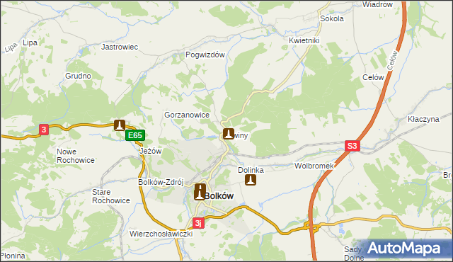 mapa Świny gmina Bolków, Świny gmina Bolków na mapie Targeo