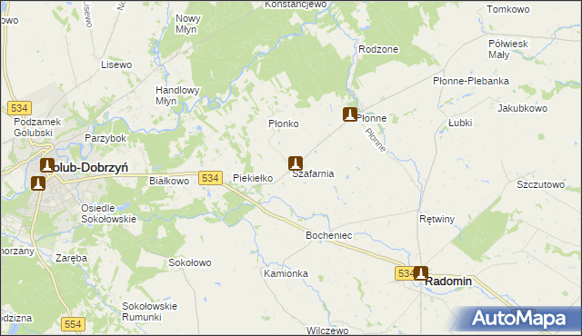 mapa Szafarnia gmina Radomin, Szafarnia gmina Radomin na mapie Targeo