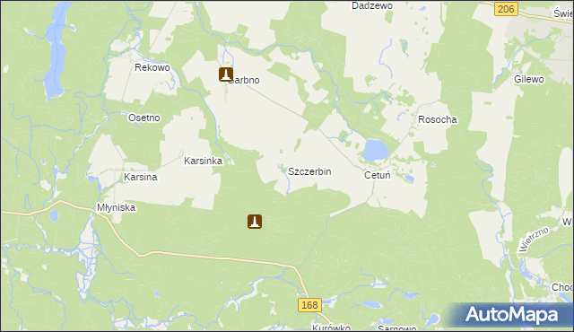 mapa Szczerbin gmina Polanów, Szczerbin gmina Polanów na mapie Targeo