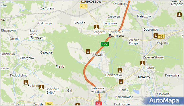 mapa Szewce gmina Sitkówka-Nowiny, Szewce gmina Sitkówka-Nowiny na mapie Targeo