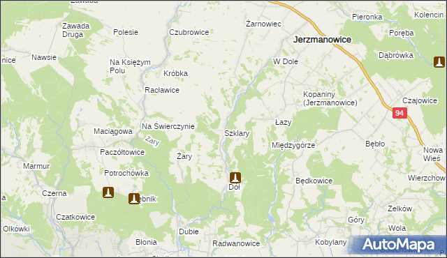 mapa Szklary gmina Jerzmanowice-Przeginia, Szklary gmina Jerzmanowice-Przeginia na mapie Targeo