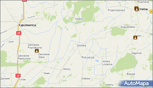 mapa Szóstka gmina Drelów, Szóstka gmina Drelów na mapie Targeo