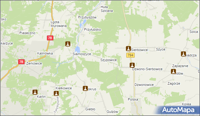 mapa Szypowice, Szypowice na mapie Targeo