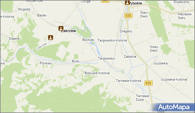 mapa Targowisko gmina Zakrzew, Targowisko gmina Zakrzew na mapie Targeo
