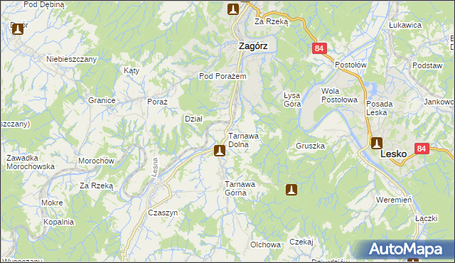 mapa Tarnawa Dolna gmina Zagórz, Tarnawa Dolna gmina Zagórz na mapie Targeo