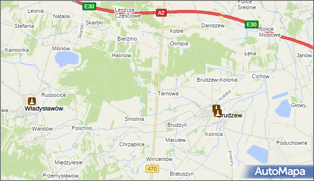 mapa Tarnowa gmina Brudzew, Tarnowa gmina Brudzew na mapie Targeo