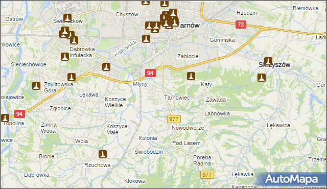 mapa Tarnowiec gmina Tarnów, Tarnowiec gmina Tarnów na mapie Targeo