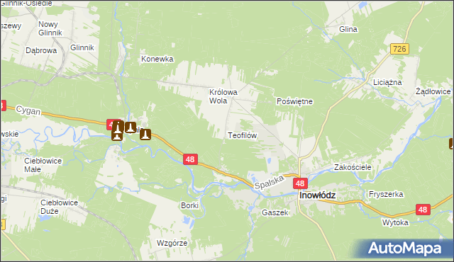 mapa Teofilów gmina Inowłódz, Teofilów gmina Inowłódz na mapie Targeo