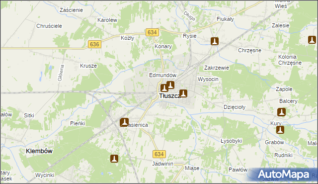 mapa Tłuszcz powiat wołomiński, Tłuszcz powiat wołomiński na mapie Targeo