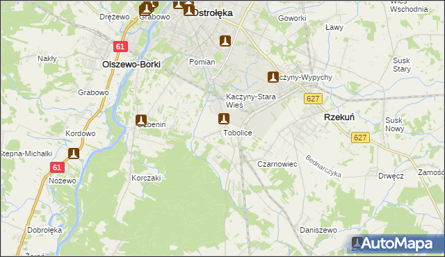 mapa Tobolice gmina Rzekuń, Tobolice gmina Rzekuń na mapie Targeo