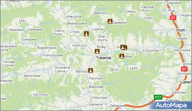 mapa Tokarnia powiat myślenicki, Tokarnia powiat myślenicki na mapie Targeo