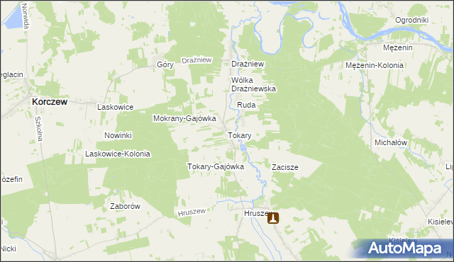 mapa Tokary gmina Korczew, Tokary gmina Korczew na mapie Targeo