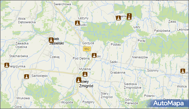 mapa Toki gmina Nowy Żmigród, Toki gmina Nowy Żmigród na mapie Targeo