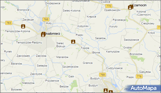 mapa Topola gmina Skalbmierz, Topola gmina Skalbmierz na mapie Targeo