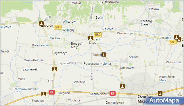 mapa Topolin gmina Stare Babice, Topolin gmina Stare Babice na mapie Targeo