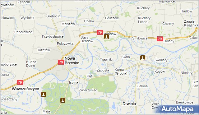 mapa Trawniki gmina Drwinia, Trawniki gmina Drwinia na mapie Targeo