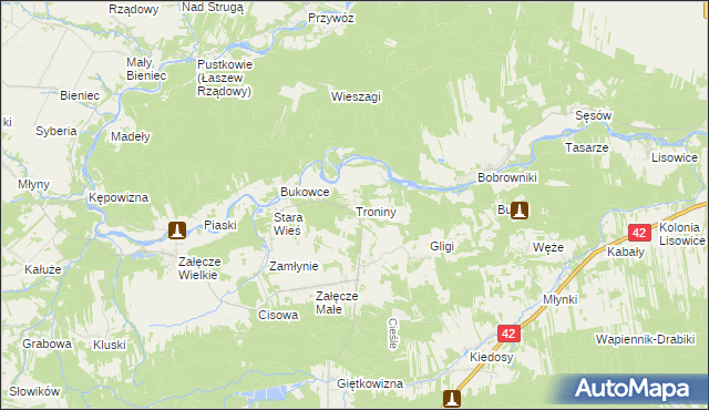 mapa Troniny, Troniny na mapie Targeo