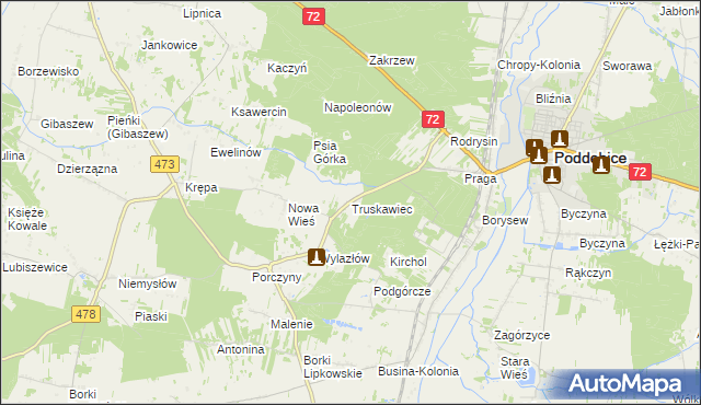 mapa Truskawiec gmina Poddębice, Truskawiec gmina Poddębice na mapie Targeo