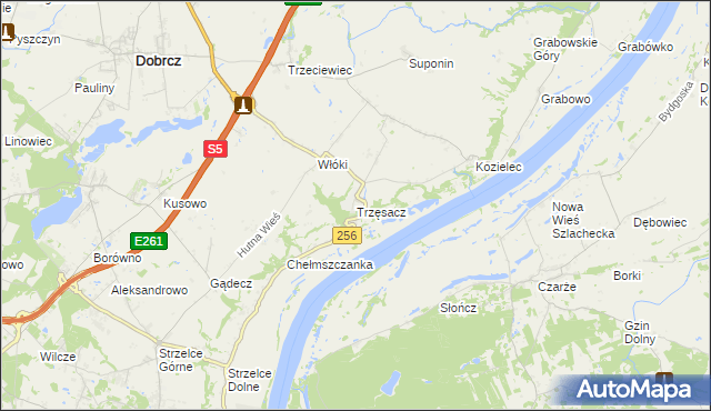 mapa Trzęsacz gmina Dobrcz, Trzęsacz gmina Dobrcz na mapie Targeo