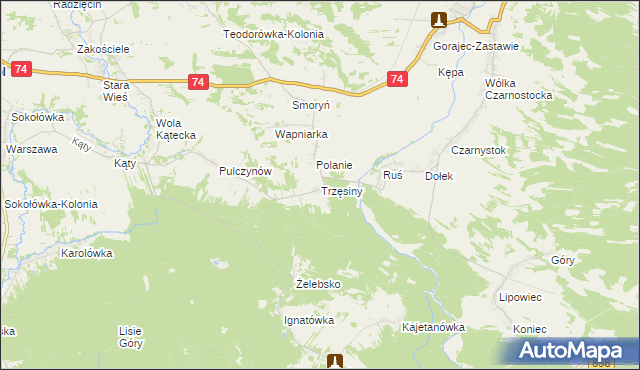 mapa Trzęsiny, Trzęsiny na mapie Targeo