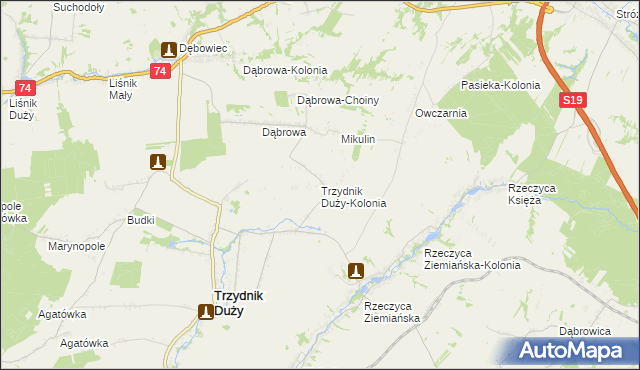 mapa Trzydnik Duży-Kolonia, Trzydnik Duży-Kolonia na mapie Targeo