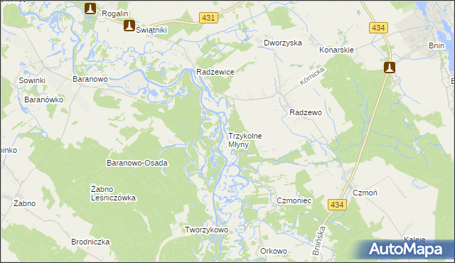 mapa Trzykolne Młyny, Trzykolne Młyny na mapie Targeo