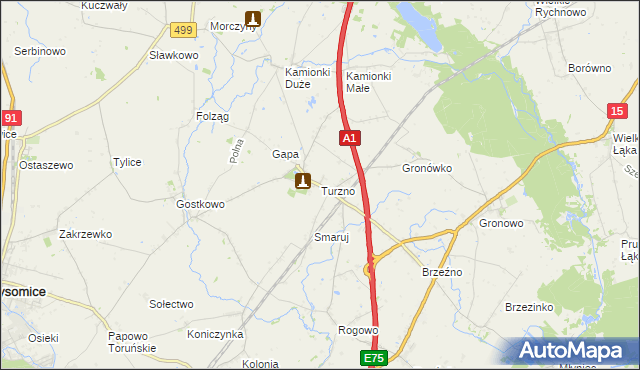 mapa Turzno gmina Łysomice, Turzno gmina Łysomice na mapie Targeo