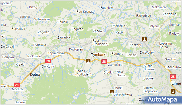 mapa Tymbark, Tymbark na mapie Targeo