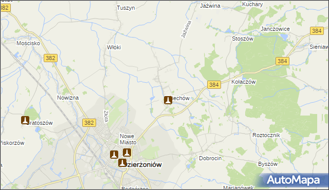 mapa Uciechów gmina Dzierżoniów, Uciechów gmina Dzierżoniów na mapie Targeo