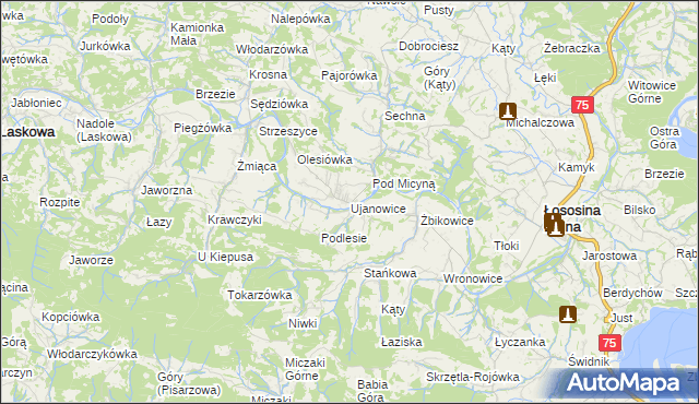 mapa Ujanowice, Ujanowice na mapie Targeo