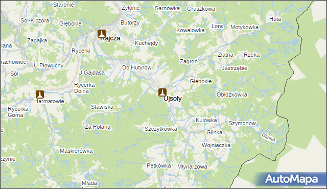 mapa Ujsoły, Ujsoły na mapie Targeo